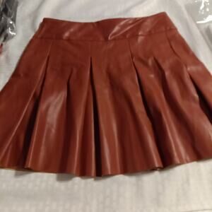 Wet Seal Women's Mini Skirt Camel Brown Faux Leather Size Small Side Zip Y2K 90s